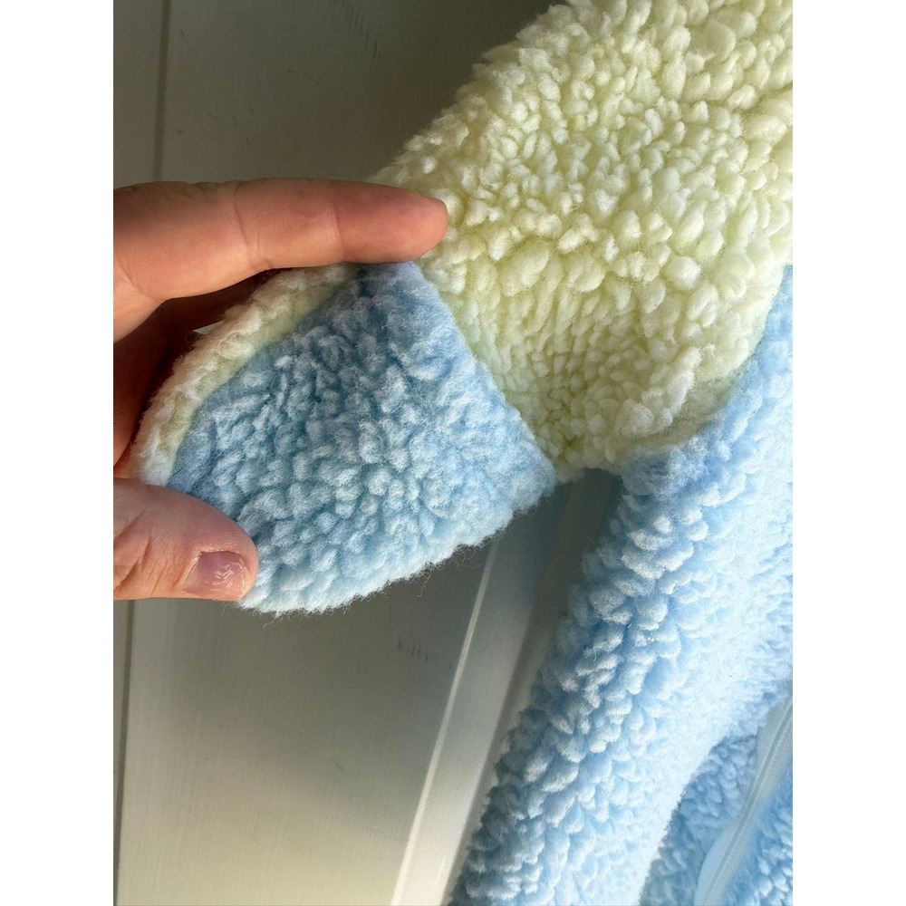 Vintage Cuddle Time Blue Cream Sherpa Fleece Hooded Pram Suit Bunting‎ Small - Picture 3 of 7